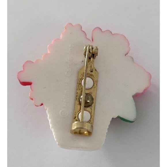 Vintage Valentines Day Hallmark Cards Garden Floral Basket Bouquet Brooch Pin - Picture 3 of 4